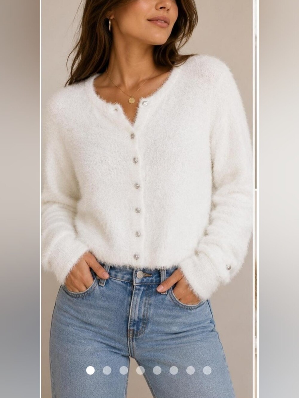 Free People White Fuzzy Button-Down Cardigan